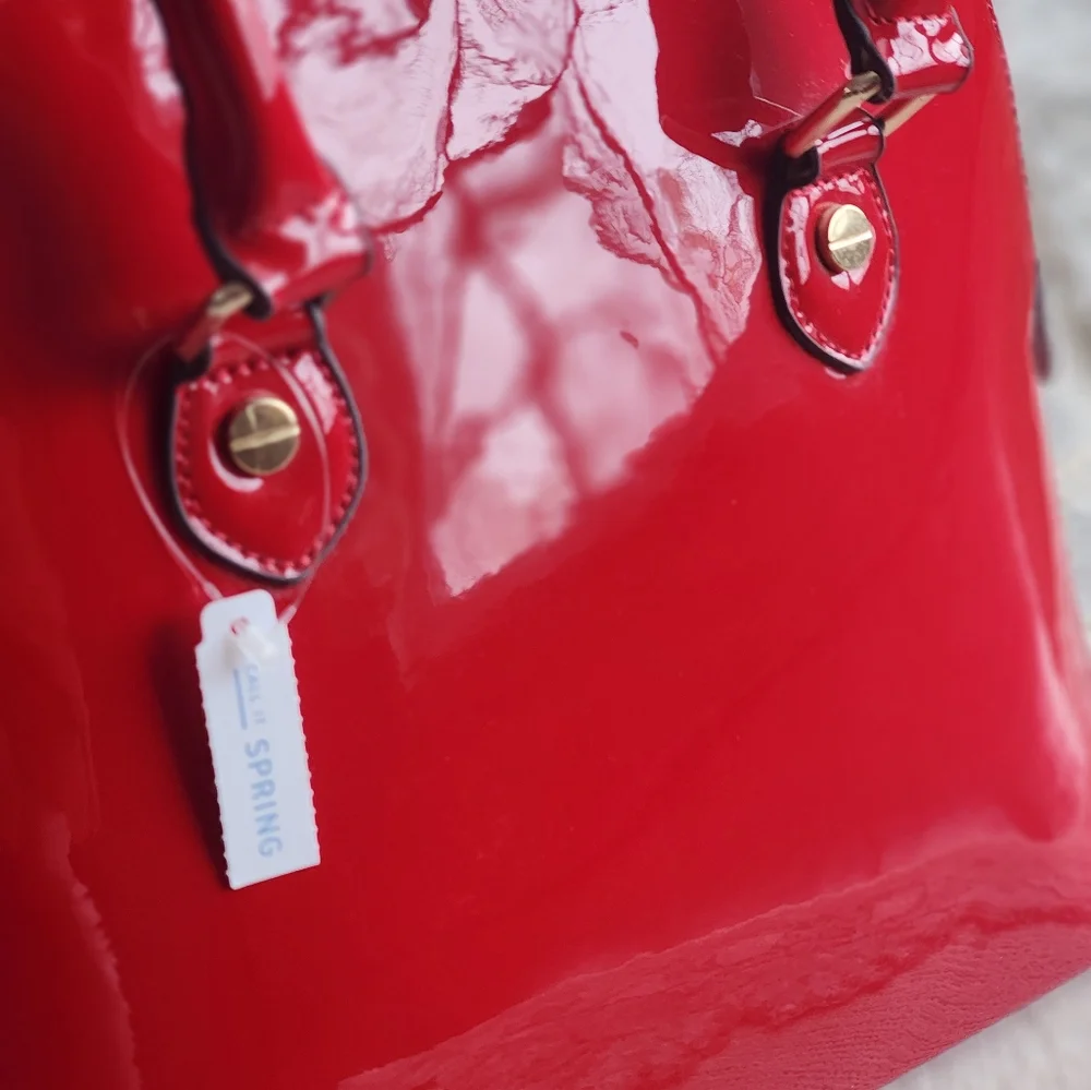 NWT Call It Spring  Glossy Red Vegan DOCTOR HANDBAG - Picture 3 of 13